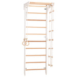Kletterwand für die ganze Familie – Klettergerüst Indoor aus Holz mit Wand-Reck, Stange, Gymnastikringen, Kletterseil, schwe…