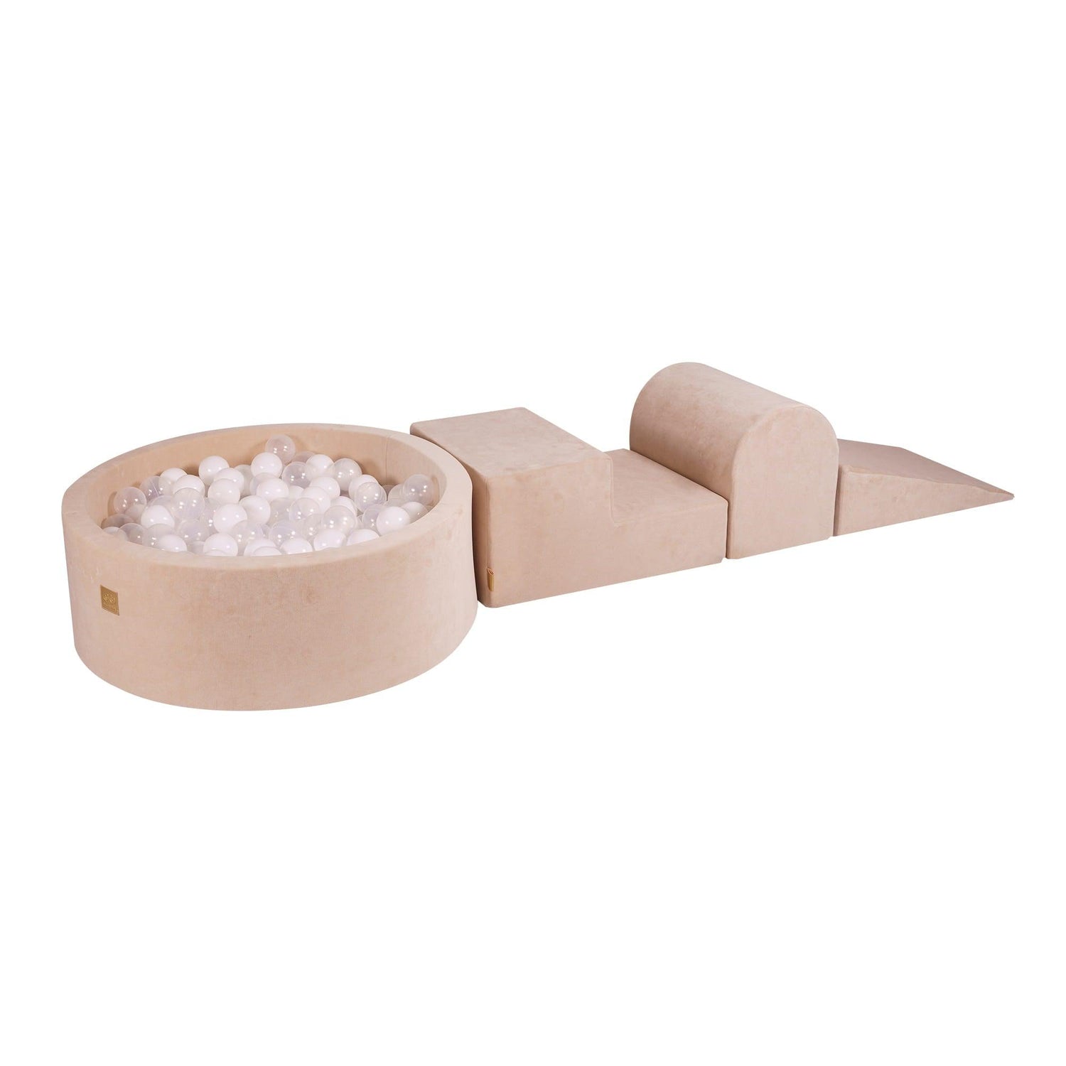 MeowBaby Schaumstoff Bausteine ECRU 3 Elemente mit Bällebad 90x30cm Weiss/Beige - Kletterling – einfach Kind sein