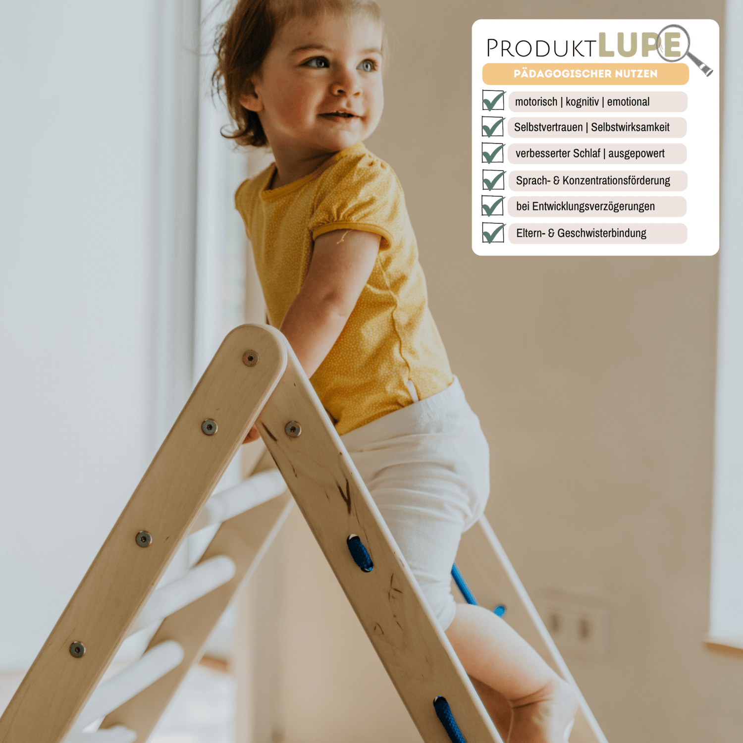 Kletterdreieck ORANG - UTAN UP | 3 - seitig | 87cm | mit Netz, Sprossen - und Kletterseite - Kletterling – einfach Kind sein