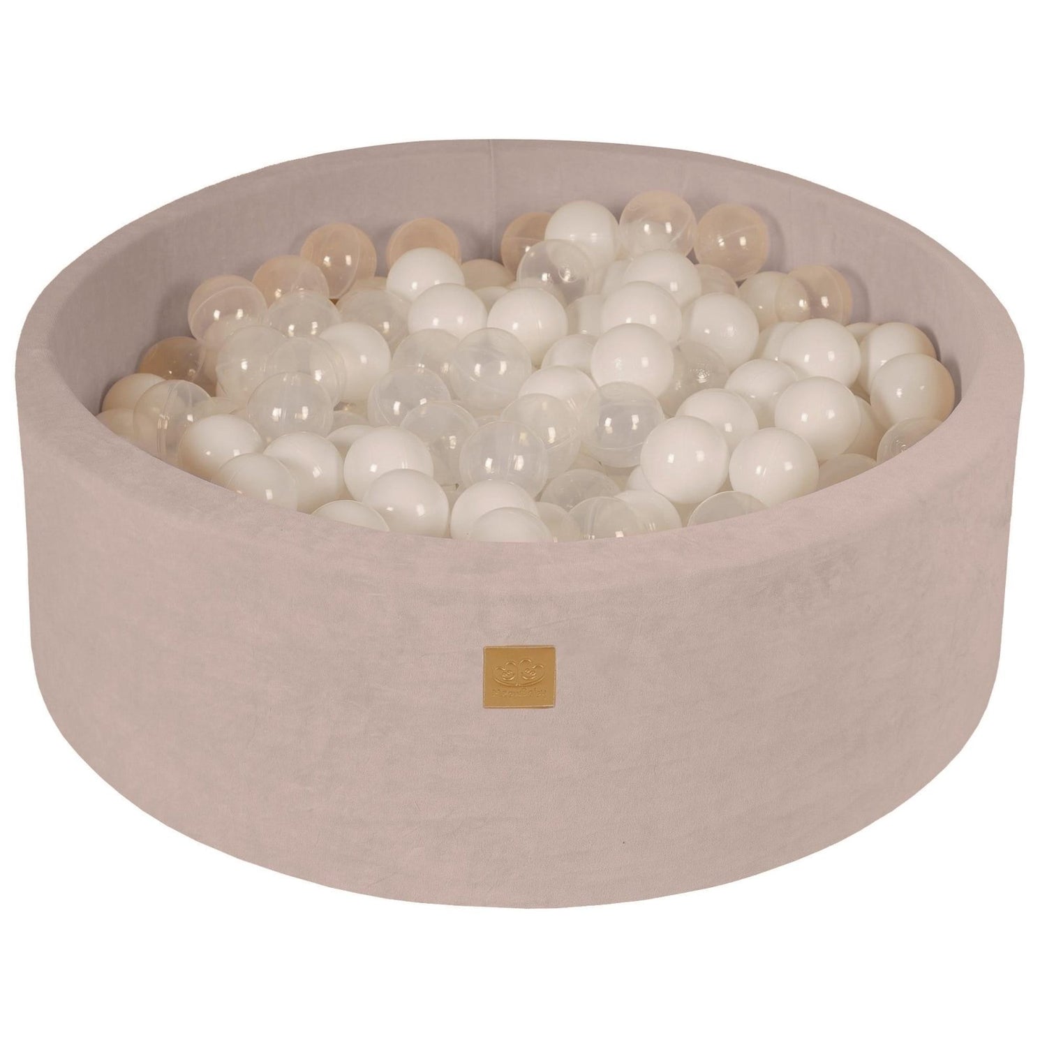 MeowBaby Beige Bällebad rund 90x30cm mit Bällen: Weiß/Transparent - Kletterling – einfach Kind sein