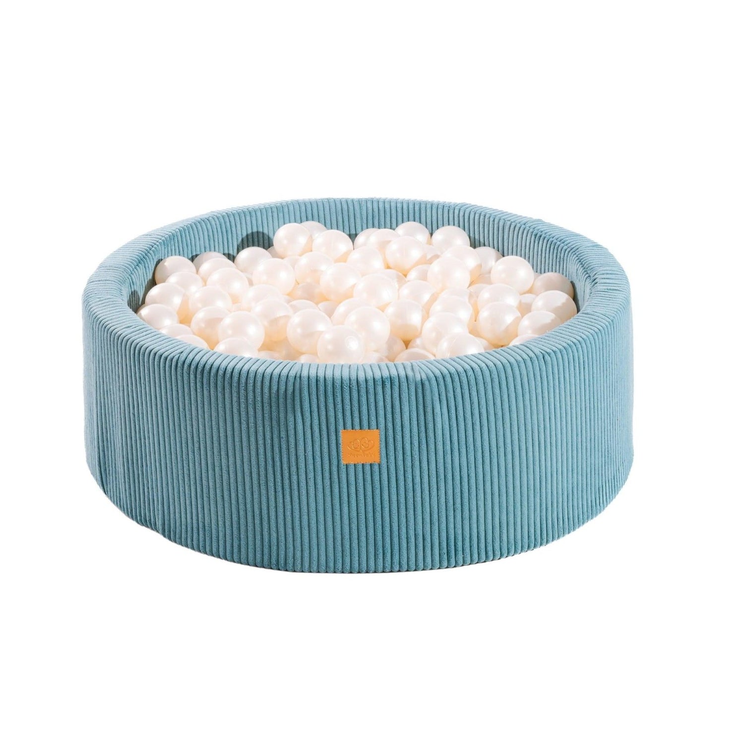 MeowBaby - Bällebad mit 200 Bällen in 90x30cm, Cord, Türkis: Weiße Perle - Kletterling – einfach Kind sein