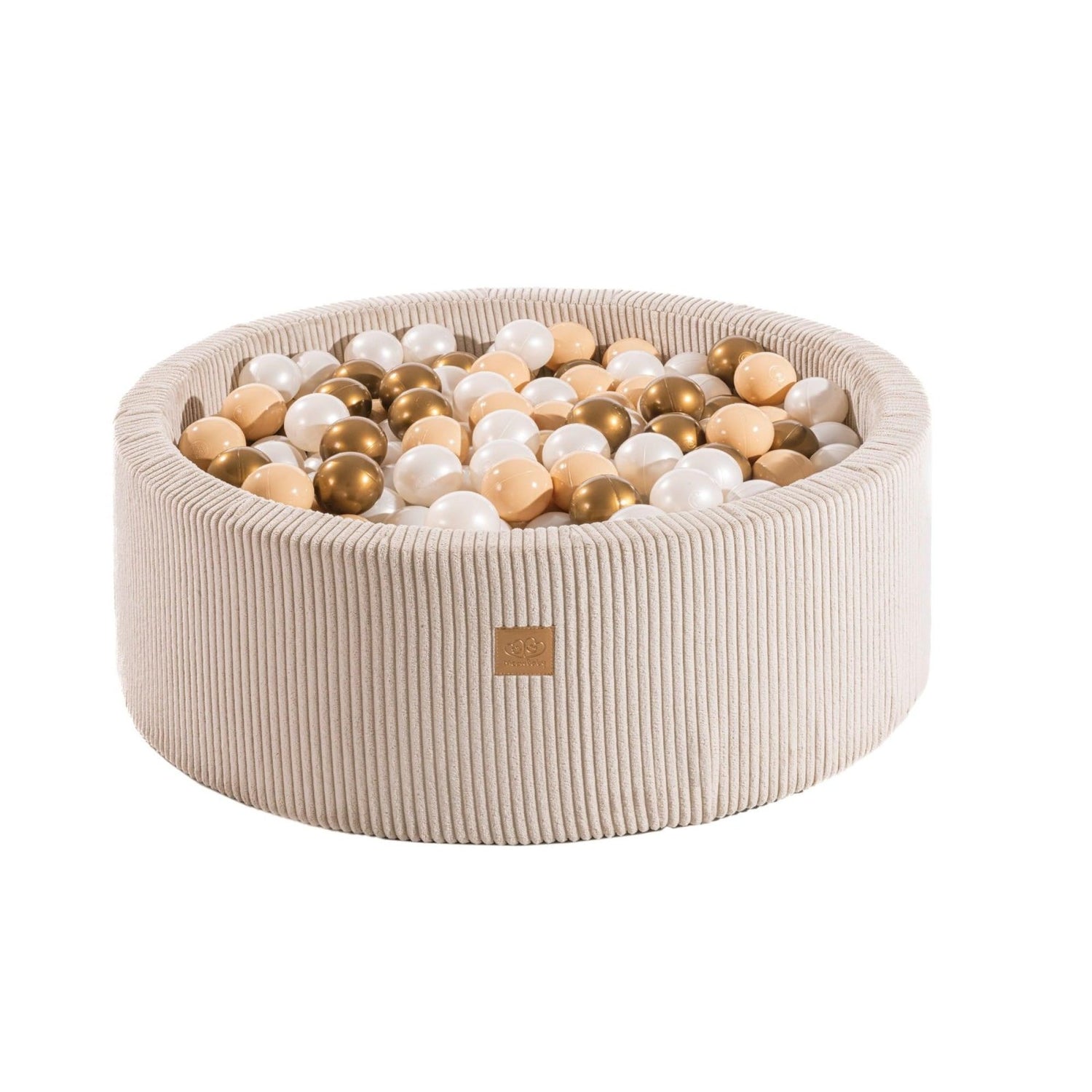 MeowBaby - Bällebad mit 200 Bällen in 90x30cm, Cord, Ecru: Weiße Perle/Beige/Gold - Kletterling – einfach Kind sein