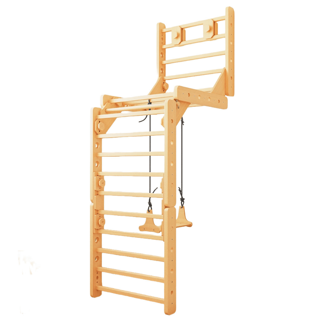 Sprossenwand EMMA SIX + Schaukel | 4 Module | 200 kg belastbar | 6 Aufbauvarianten | modulares System - Kletterling – einfach Kind sein