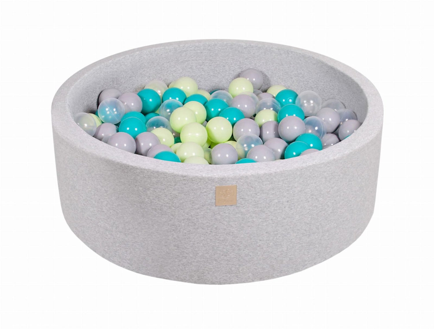 MeowBaby - Bällebad mit 200 Bällen in 90x30cm Baumwolle, Hellgrau: Türkis/Hellgrün - Kletterling – einfach Kind sein