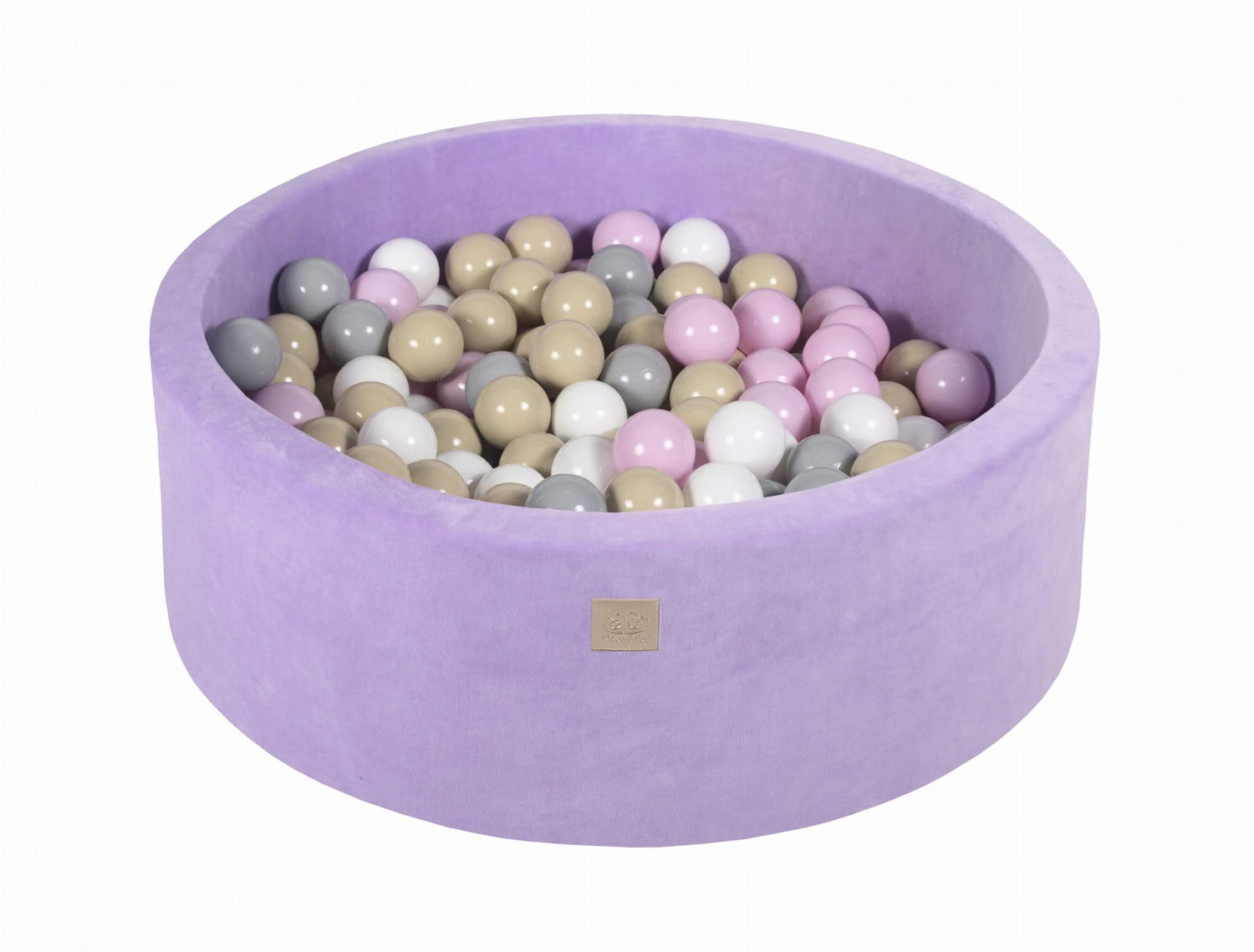 MeowBaby Rund Bällebad für Kinder 90x30cm/200 Bälle, Samt, Lila: Beige/Pastellrosa/Grau/Weiß - Kletterling – einfach Kind sein