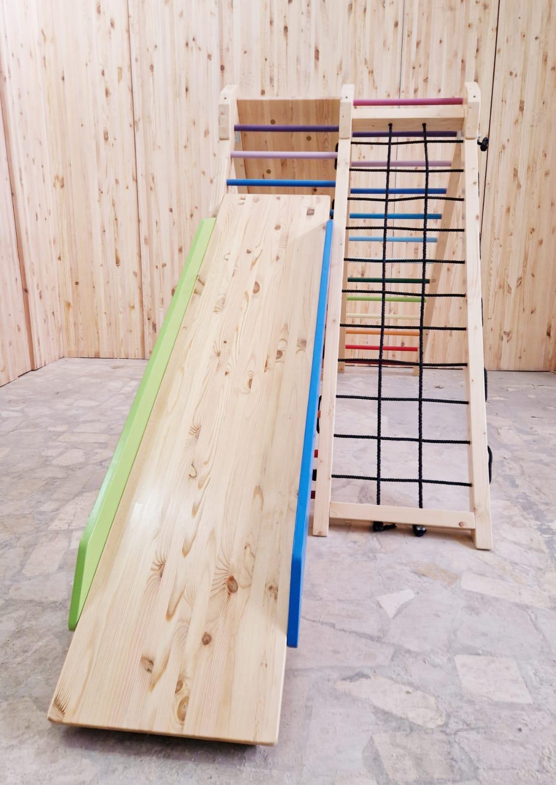 Klettergerüst - Doppelklettergerüst mit Rutschbahn und Tafel - Kletterling – einfach Kind sein