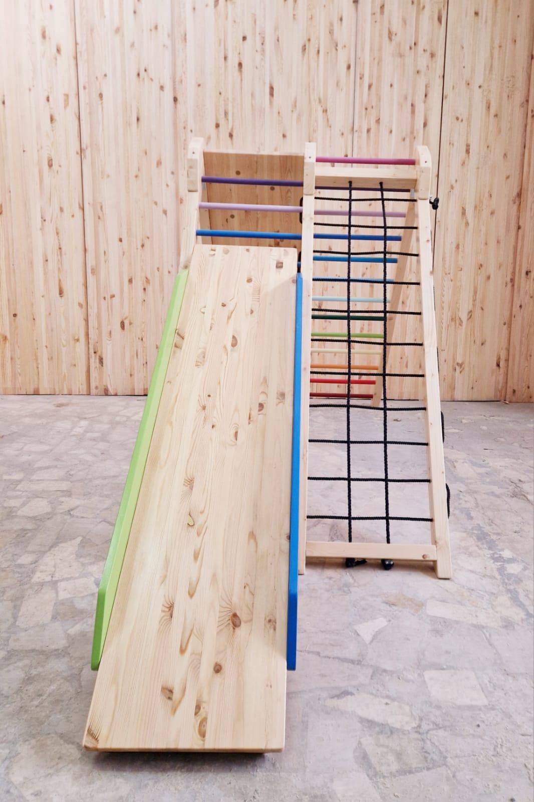 Klettergerüst - Doppelklettergerüst mit Rutschbahn und Tafel - Kletterling – einfach Kind sein