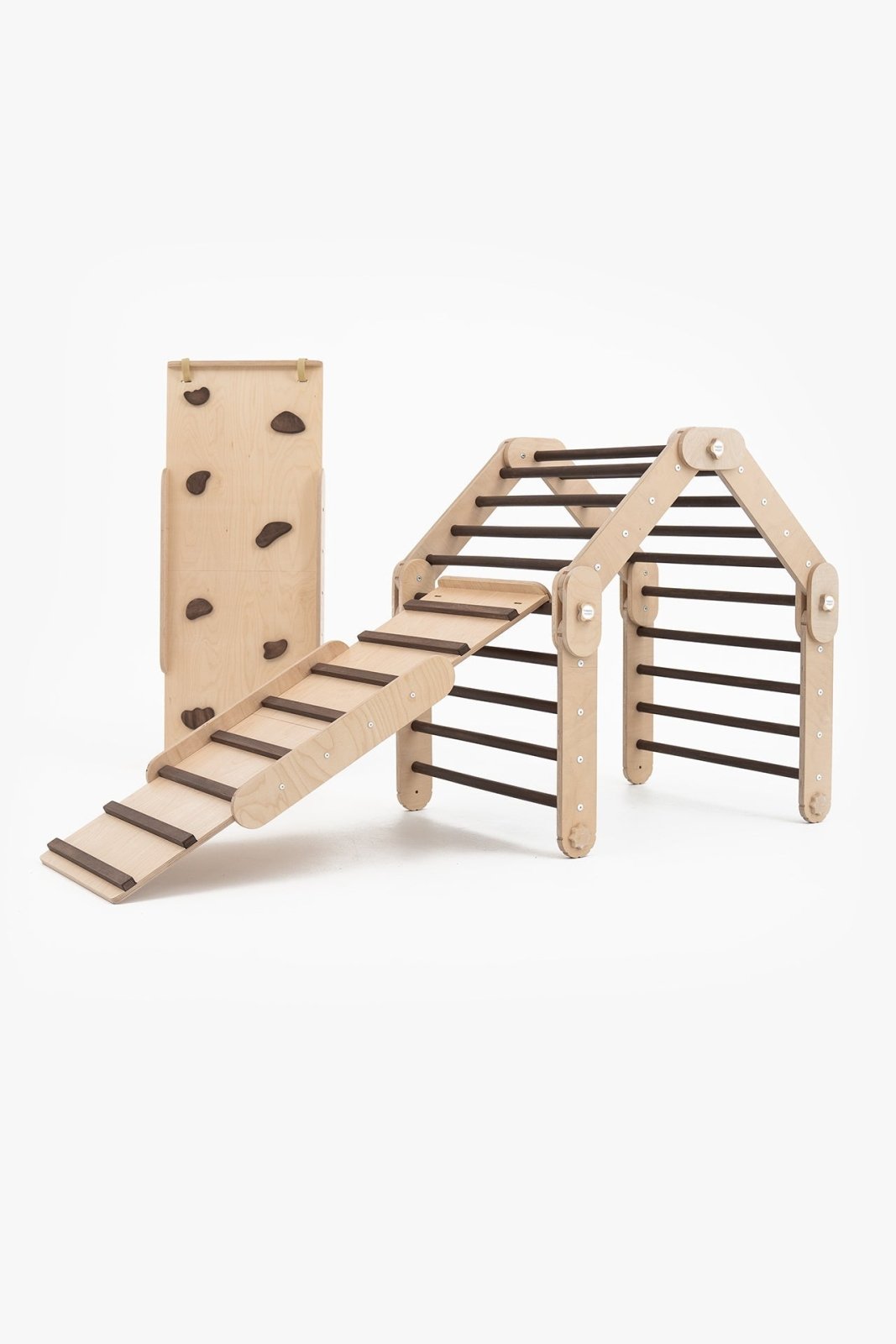 Verstellbares Kletterdreieck DARK FULL MOON + 2 RUTSCHEN | DARKWOOD | 30 Formen | 98 x 67,5 cm | max. 50 kg - Kletterling – einfach Kind sein