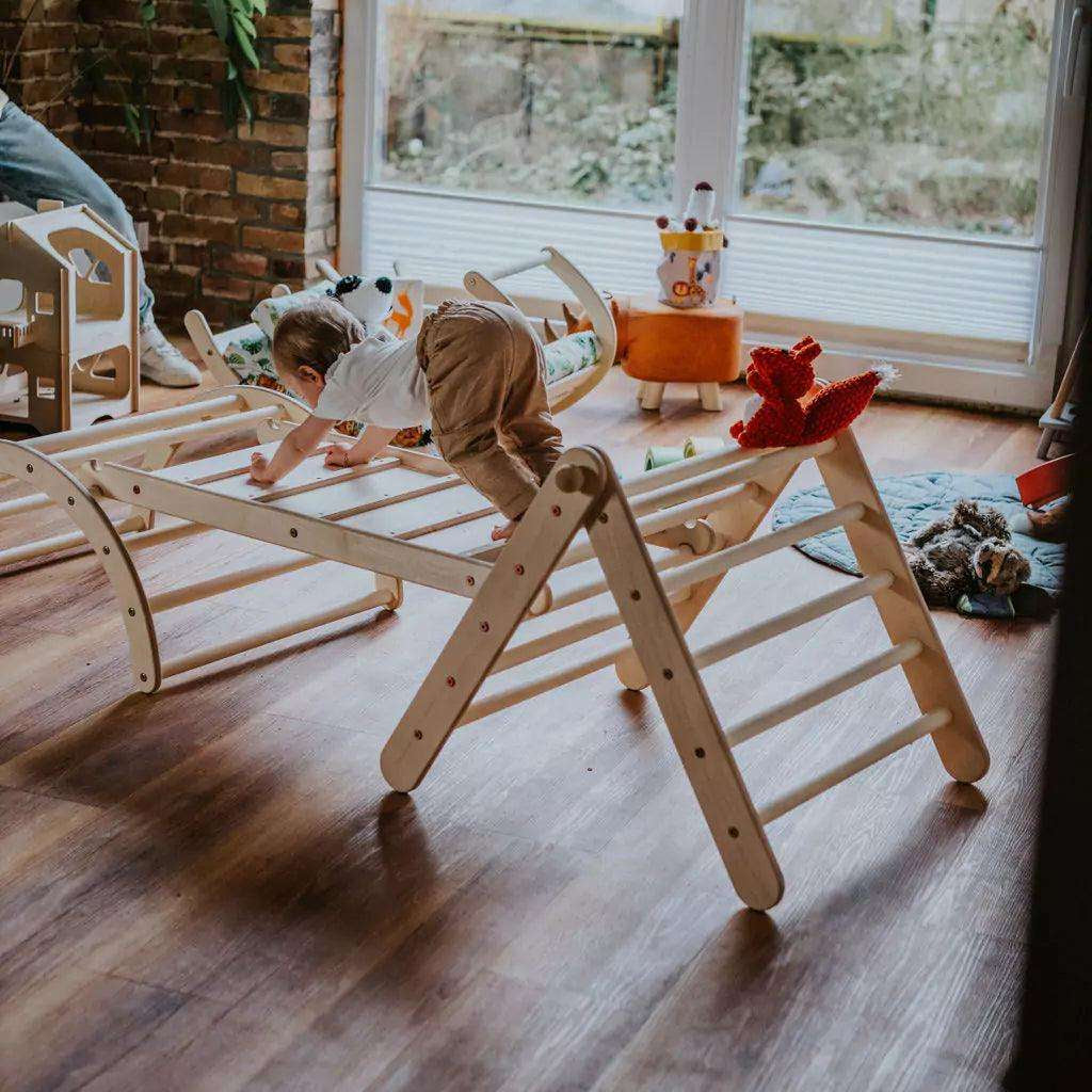 Zickenling Set - 5 - fach höhenverstellbares Kletterdreieck (60cm) mit Rutsche und Bogen - Kletterling – einfach Kind sein