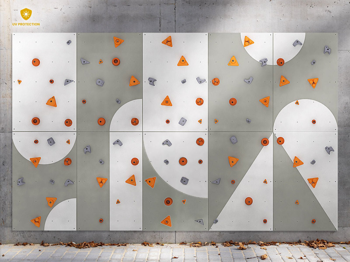 Kletterwand BK OUTDOOR aus 10 Teilen | 236 cm x 390 cm | inkl. 75 Griffen | 200 Loch - Kletterling – einfach Kind sein