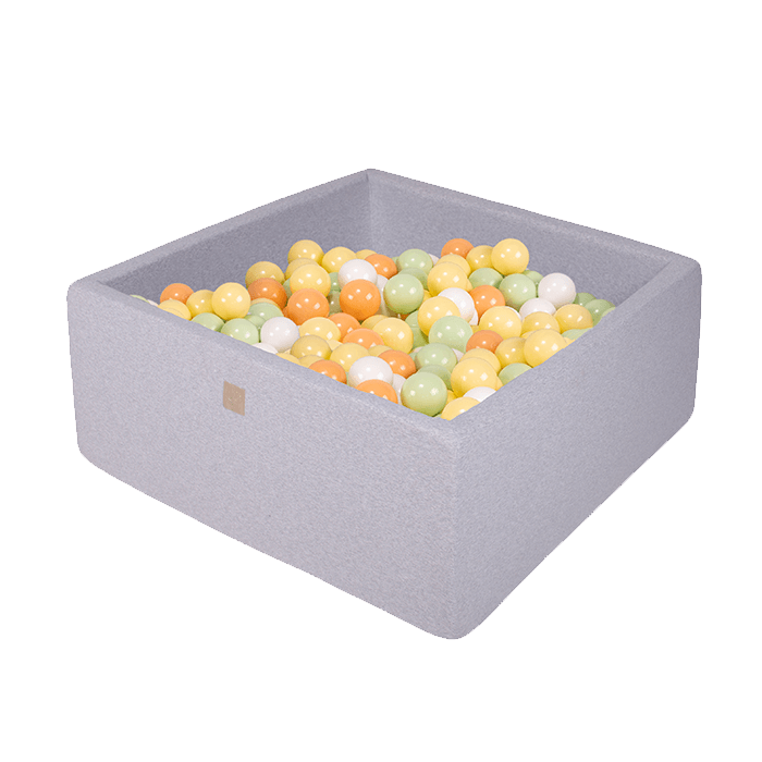 MeowBaby Viereck Bällebad mit Bällen 7 cm für Kinder/300 Bälle, Baumwollen, Hellgrau, Modell Dino - Kletterling – einfach Kind sein