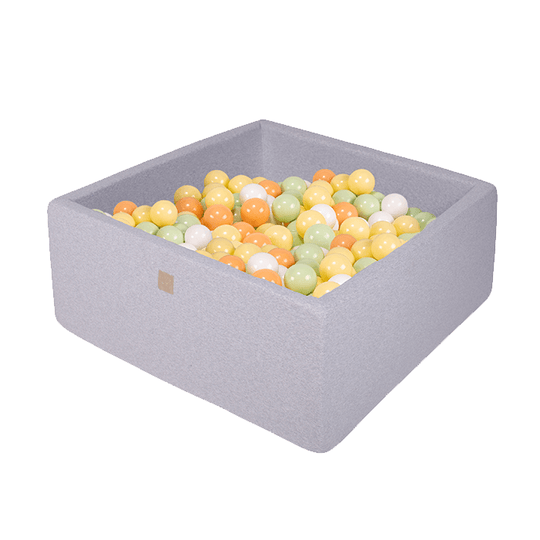 MeowBaby Viereck Bällebad mit Bällen 7 cm für Kinder/300 Bälle, Baumwollen, Hellgrau, Modell Dino - Kletterling – einfach Kind sein