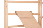 Kletterwand für die ganze Familie – Klettergerüst Indoor aus Holz mit Wand-Reck, Stange, Gymnastikringen, Kletterseil, schwe…