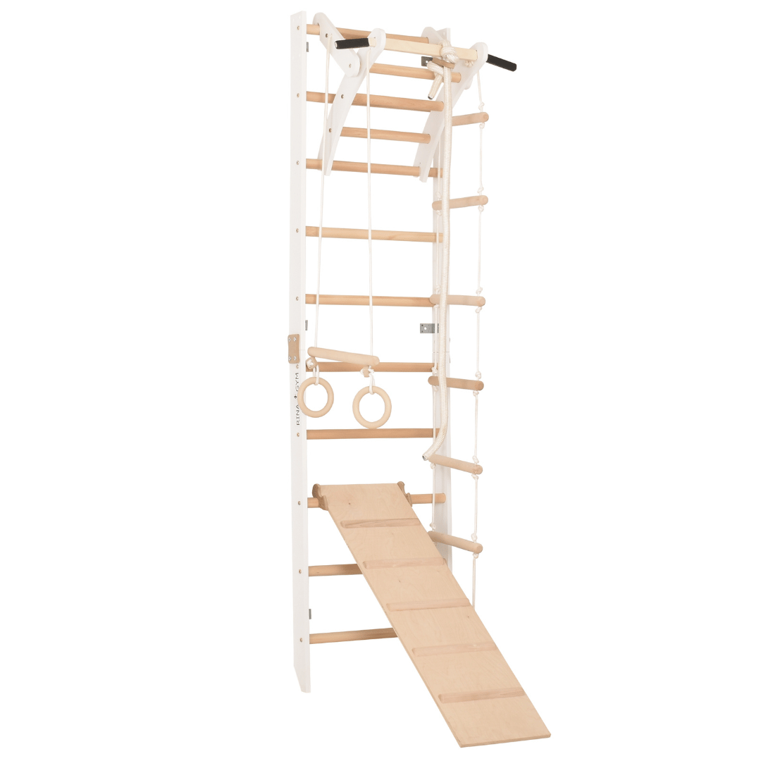Sprossenwand für Heimtraining mit zweiseitiger Kletterrampe und höhenverstellbarem Reck – Indoor Fitnessgerät für die ganze…