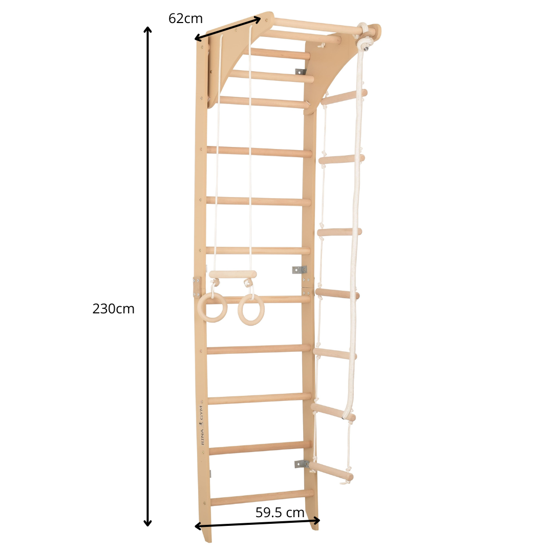 Indoor-Fitnesswand für Zuhause – Sprossenwand mit Reck, Kletterseil, Turnringen & Seilleiter für die ganze Familie – Ansicht…