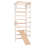 Kletterwand für die ganze Familie – Klettergerüst Indoor aus Holz mit Wand-Reck, Stange, Gymnastikringen, Kletterseil, schwe…