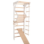Kletterwand für die ganze Familie – Klettergerüst Indoor aus Holz mit Wand-Reck, Stange, Gymnastikringen, Kletterseil, schwe…