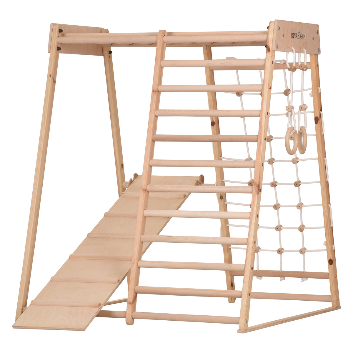 Indoor Klettergerüst für die ganze Familie – Sprossenwand, Hangelleiter, Kletternetz – RINAGYM Heim-Fitnessgerät Classic – A…