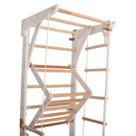 Kletterwand für die ganze Familie – Klettergerüst Indoor aus Holz mit Wand-Reck, Stange, Gymnastikringen, Kletterseil, schwe…
