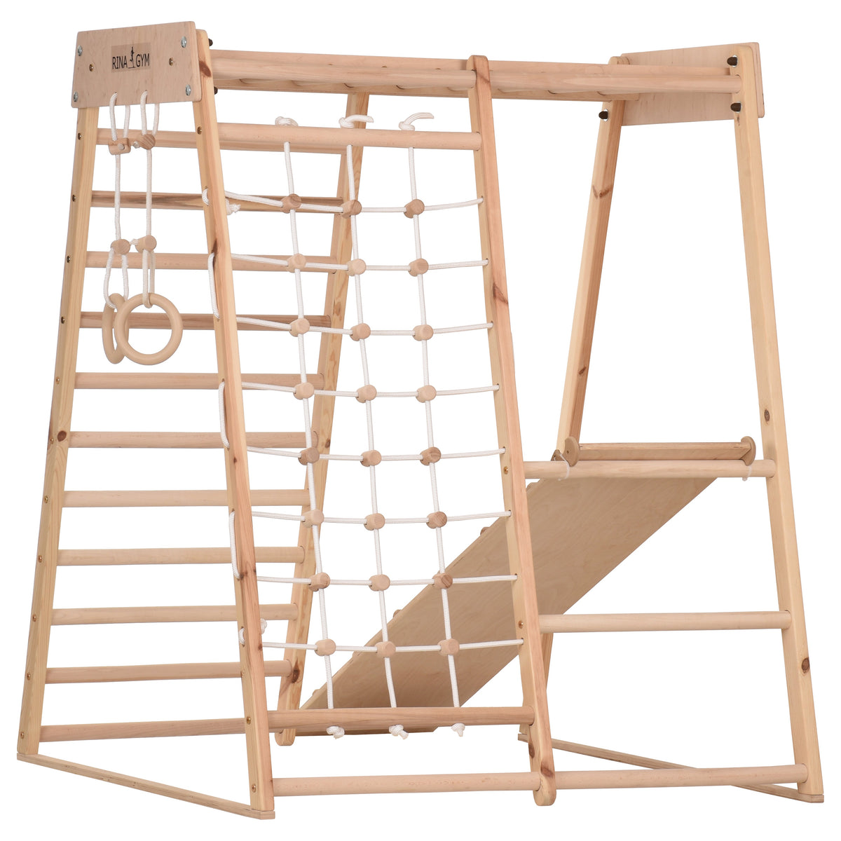 Indoor Klettergerüst für die ganze Familie – Sprossenwand, Hangelleiter, Kletternetz – RINAGYM Heim-Fitnessgerät Classic – A…