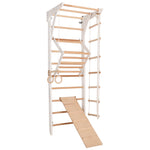 Kletterwand für die ganze Familie – Klettergerüst Indoor aus Holz mit Wand-Reck, Stange, Gymnastikringen, Kletterseil, schwe…