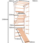 Kletterwand für die ganze Familie – Klettergerüst Indoor aus Holz mit Wand-Reck, Stange, Gymnastikringen, Kletterseil, schwe…
