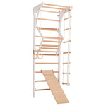 Kletterwand für die ganze Familie – Klettergerüst Indoor aus Holz mit Wand-Reck, Stange, Gymnastikringen, Kletterseil, schwe…