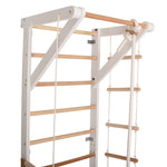 Kletterwand für die ganze Familie – Klettergerüst Indoor aus Holz mit Wand-Reck, Stange, Gymnastikringen, Kletterseil, schwe…