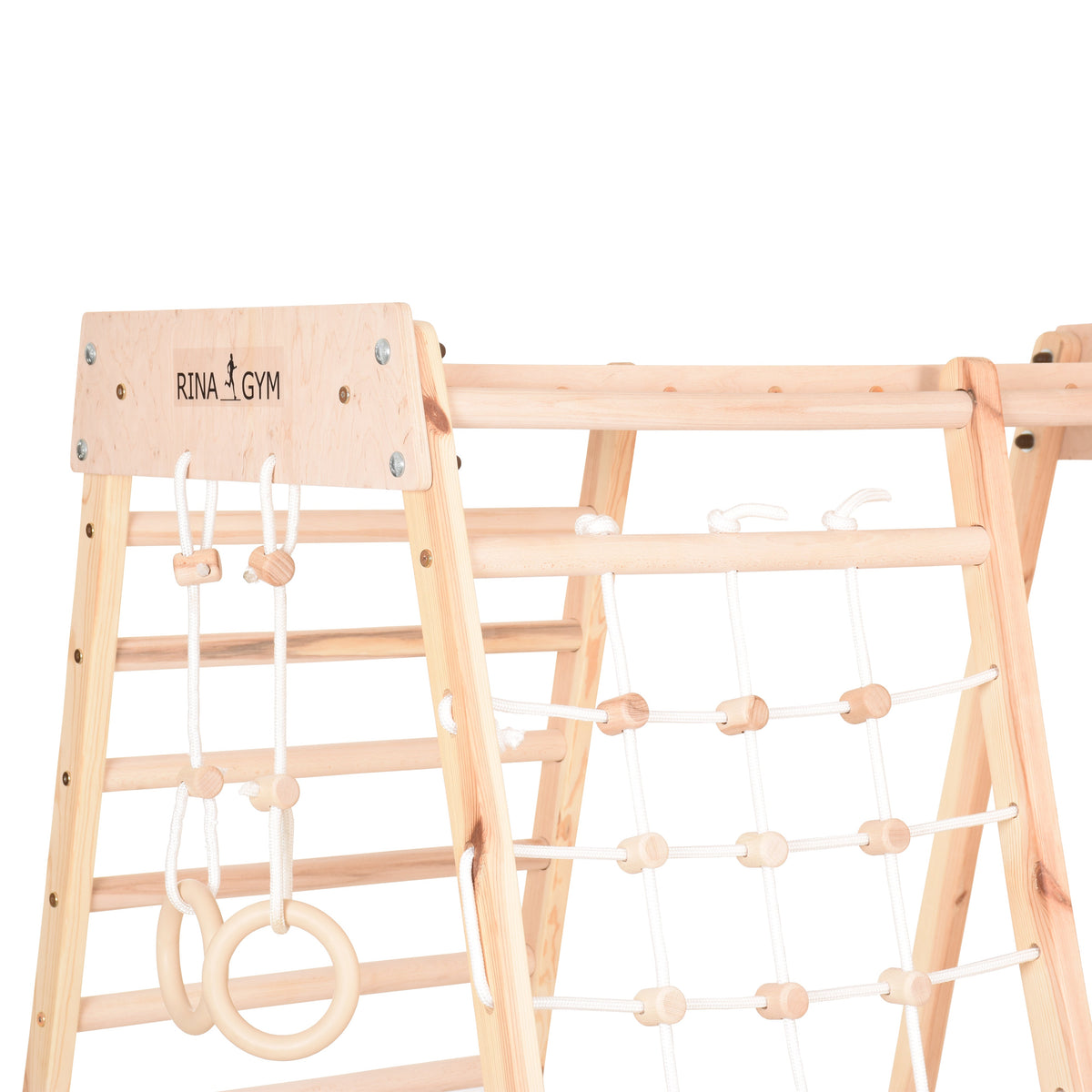 Indoor Klettergerüst für die ganze Familie – Sprossenwand, Hangelleiter, Kletternetz – RINAGYM Heim-Fitnessgerät Classic – A…