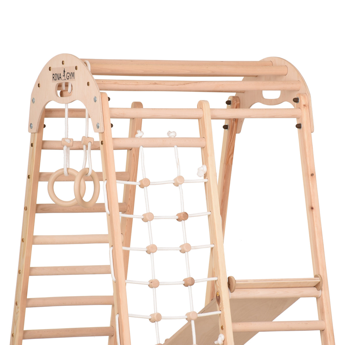 Kompaktes Indoor-Klettergerüst für die ganze Familie – Sprossenwand, Netz & Ringe – Heimtraining (EN 913) – Ansicht 8