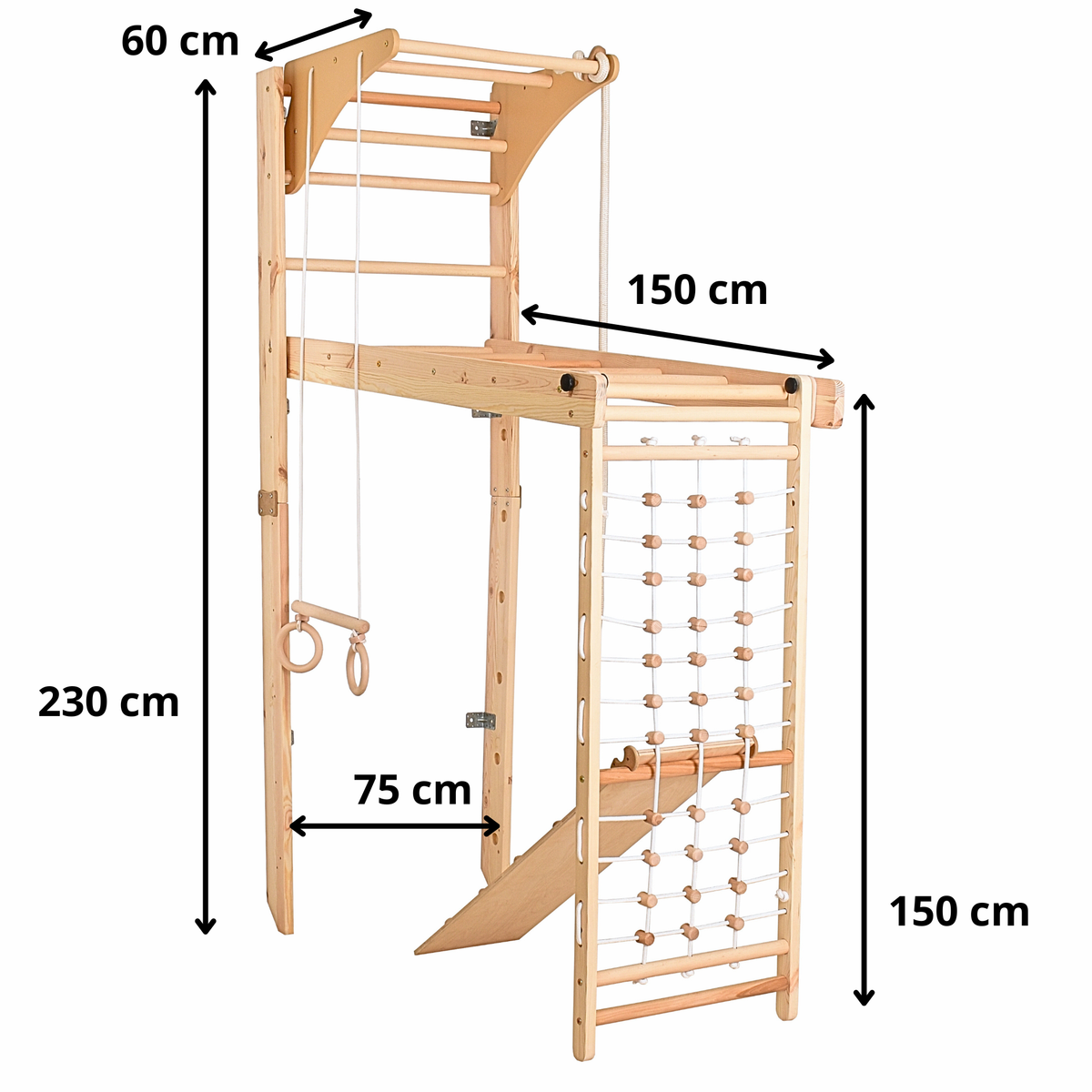 RINAGYM Kletterwand Indoor – Sprossenwand aus Holz mit Kletterseil – für gemeinsames Heimtraining von die ganze Familie – An…