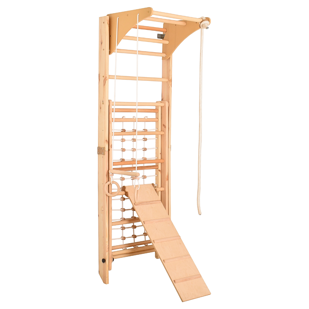 RINAGYM Kletterwand Indoor – Sprossenwand aus Holz mit Kletterseil – für gemeinsames Heimtraining von die ganze Familie – An…