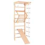 Kletterwand für die ganze Familie – Klettergerüst Indoor aus Holz mit Wand-Reck, Stange, Gymnastikringen, Kletterseil, schwe…