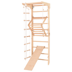 Kletterwand für die ganze Familie – Klettergerüst Indoor aus Holz mit Wand-Reck, Stange, Gymnastikringen, Kletterseil, schwe…