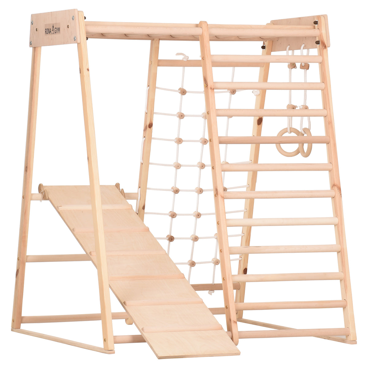 Indoor Klettergerüst für die ganze Familie – Sprossenwand, Hangelleiter, Kletternetz – RINAGYM Heim-Fitnessgerät Classic – A…