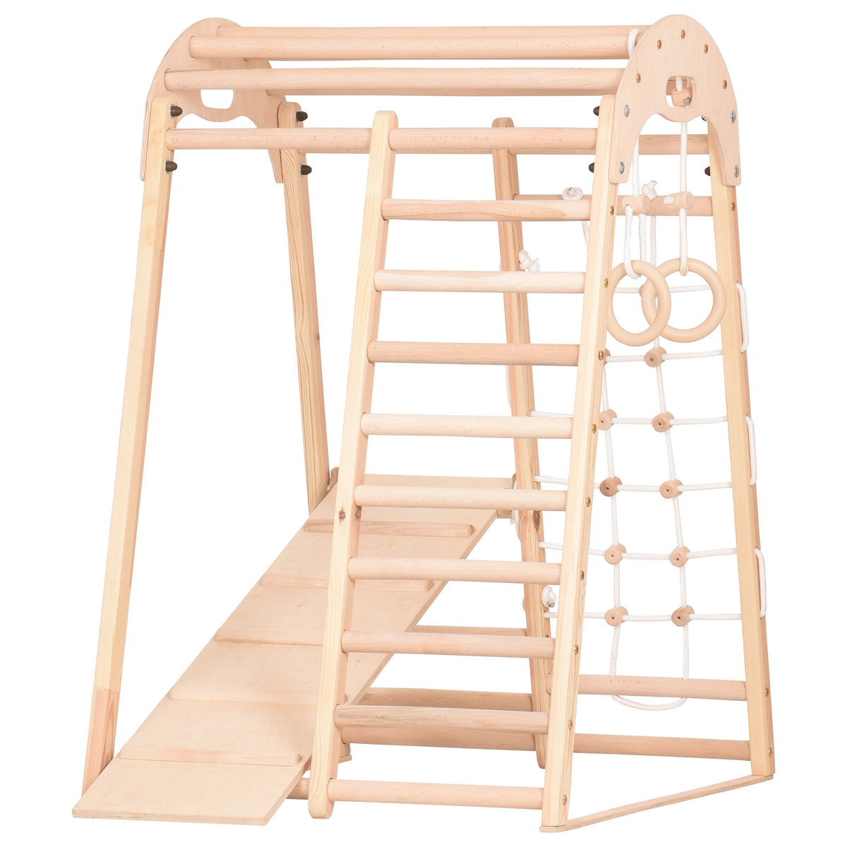 Kompaktes Indoor-Klettergerüst für die ganze Familie – Sprossenwand, Netz & Ringe – Heimtraining (EN 913) – Ansicht 3