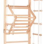 Kletterwand für die ganze Familie – Klettergerüst Indoor aus Holz mit Wand-Reck, Stange, Gymnastikringen, Kletterseil, schwe…