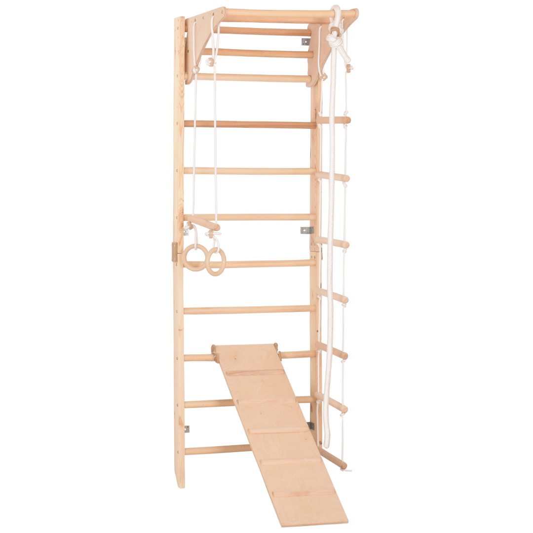 Kletterwand für die ganze Familie mit höhenverstellbarem Reck-Indoor Klettergerüst aus Holz - Wand-Reck, Stange, Gymnastik-R…