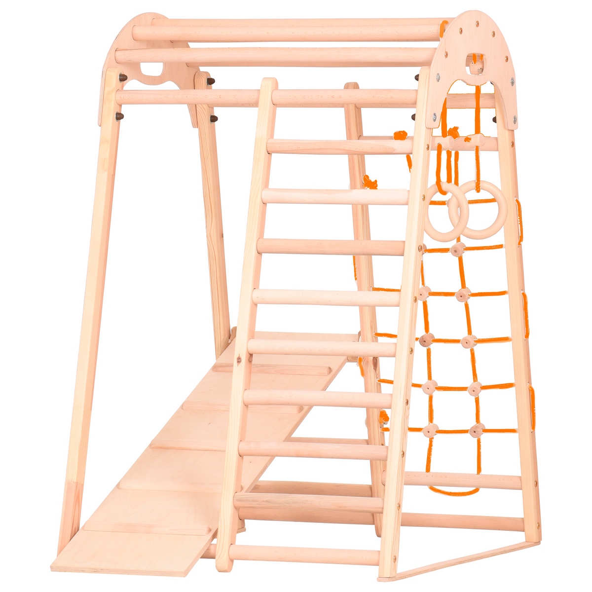 Kompaktes Indoor-Klettergerüst für die ganze Familie – Sprossenwand, Netz & Ringe – Heimtraining (EN 913) – Ansicht 1