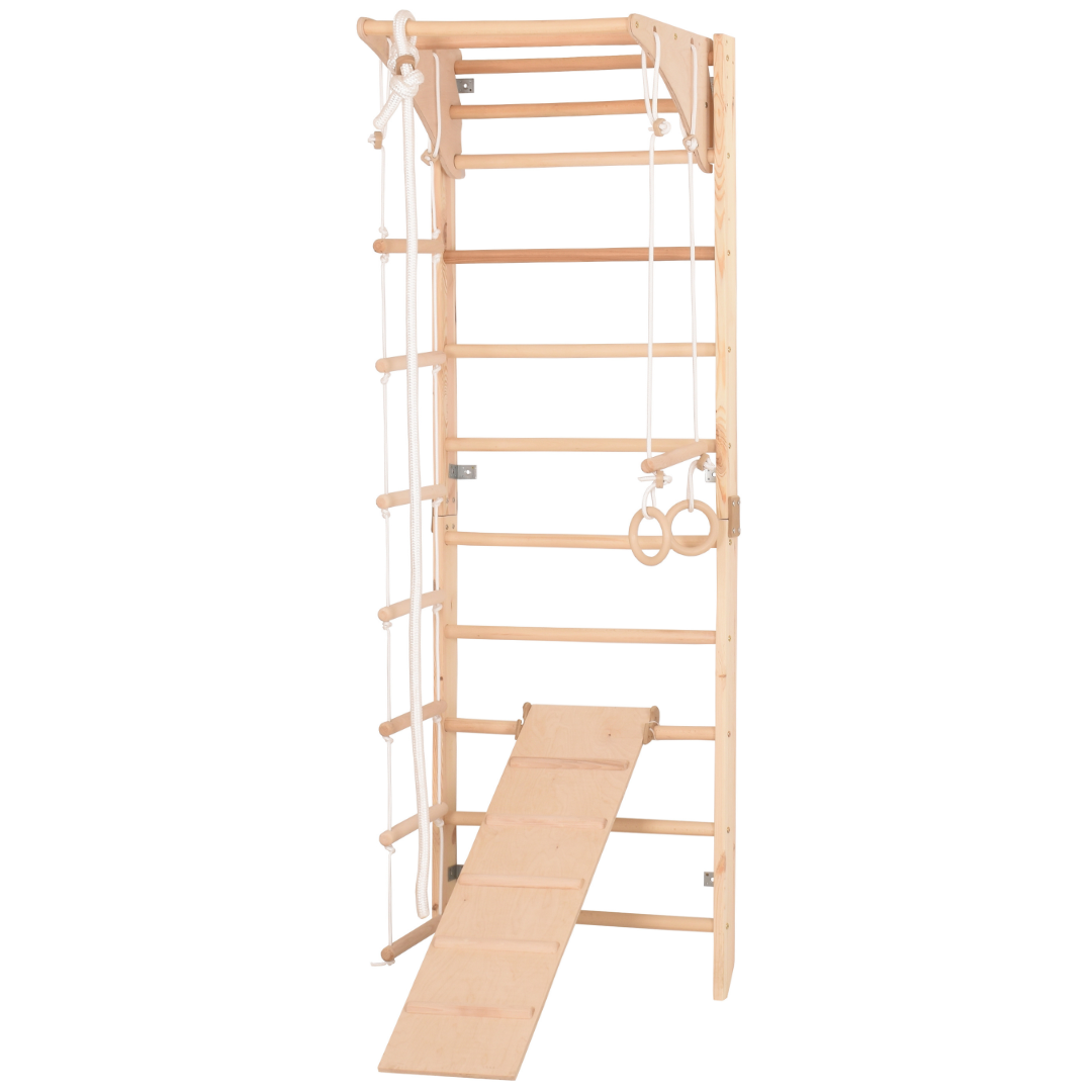 Kletterwand für die ganze Familie mit höhenverstellbarem Reck-Indoor Klettergerüst aus Holz - Wand-Reck, Stange, Gymnastik-R…