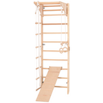 Kletterwand für die ganze Familie mit höhenverstellbarem Reck-Indoor Klettergerüst aus Holz - Wand-Reck, Stange, Gymnastik-R…
