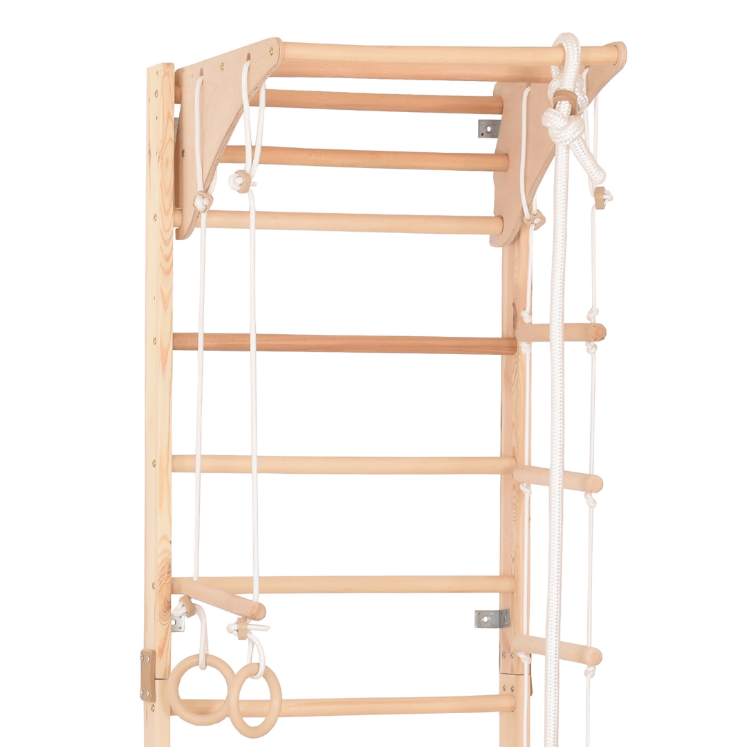 Kletterwand für die ganze Familie mit höhenverstellbarem Reck-Indoor Klettergerüst aus Holz - Wand-Reck, Stange, Gymnastik-R…