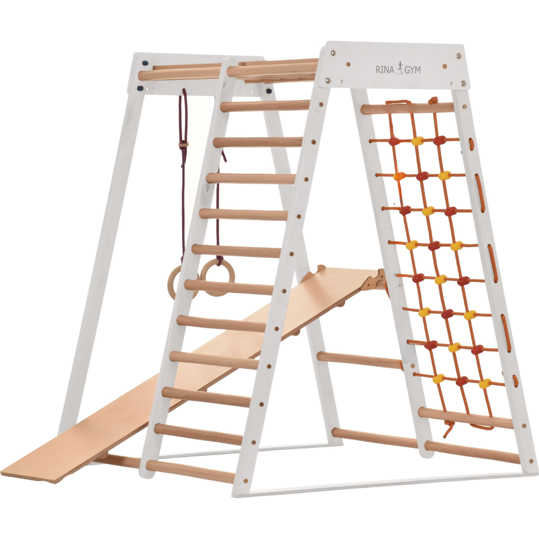 Indoor Klettergerüst für die ganze Familie – Sprossenwand, Hangelleiter, Kletternetz – RINAGYM Heim-Fitnessgerät – Ansicht 1