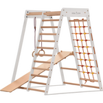 Indoor Klettergerüst für die ganze Familie – Sprossenwand, Hangelleiter, Kletternetz – RINAGYM Heim-Fitnessgerät – Ansicht 1