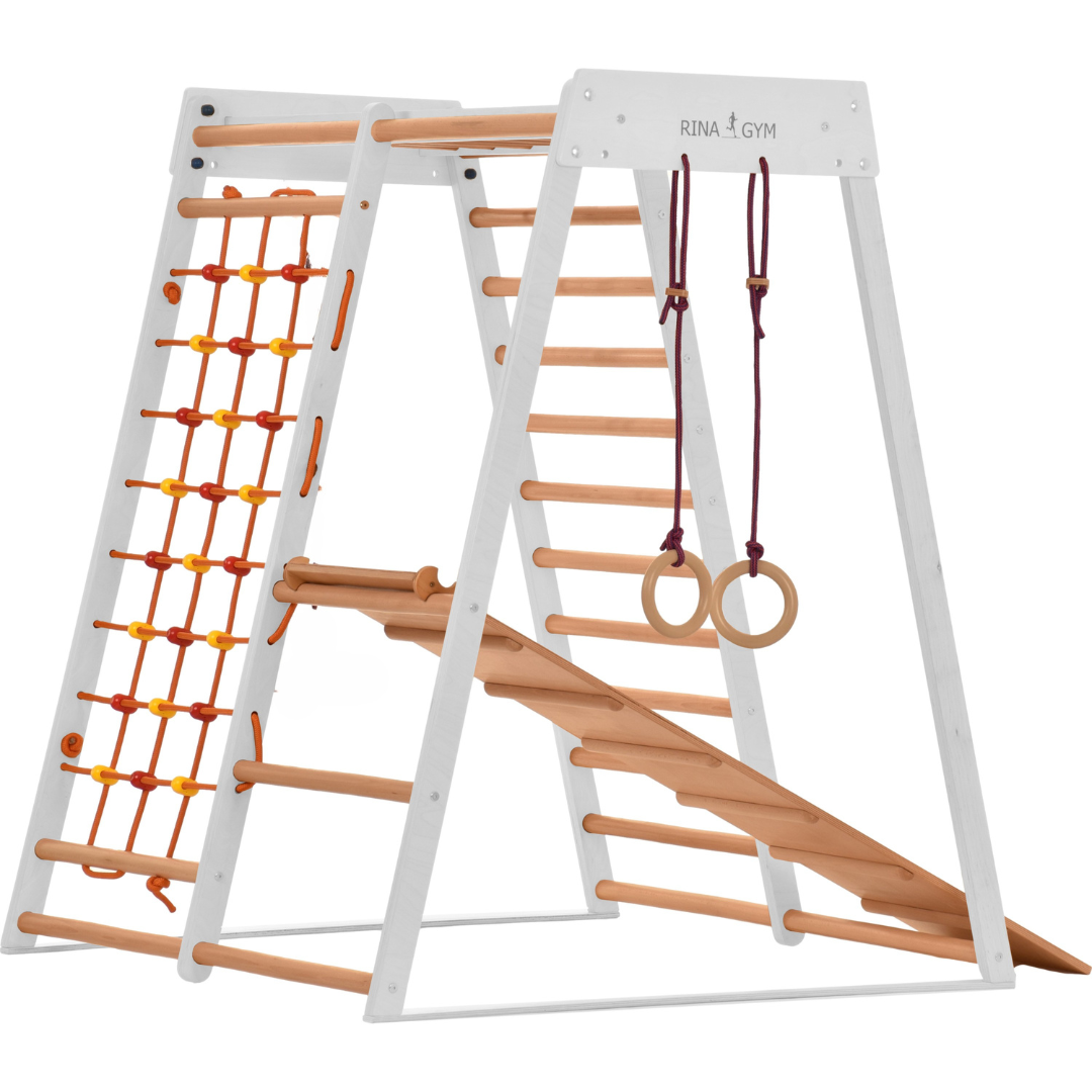 Indoor Klettergerüst für die ganze Familie – Sprossenwand, Hangelleiter, Kletternetz – RINAGYM Heim-Fitnessgerät – Ansicht 4