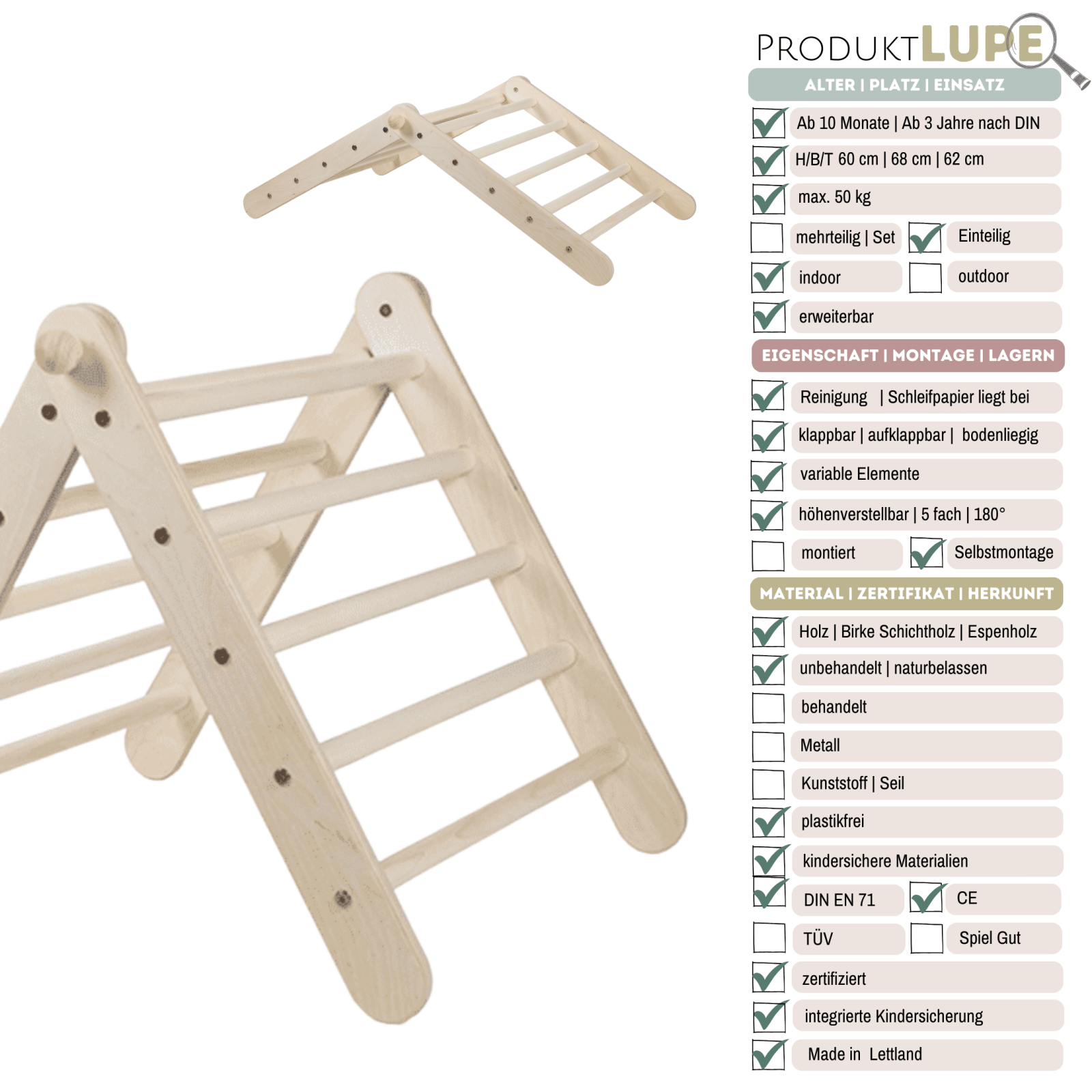 Kletterdreieck - Set ZICKLEIN + Rutschbrett | 5 - fach höhenverstellbar | 60 cm | erweiterbar - Kletterling – einfach Kind sein