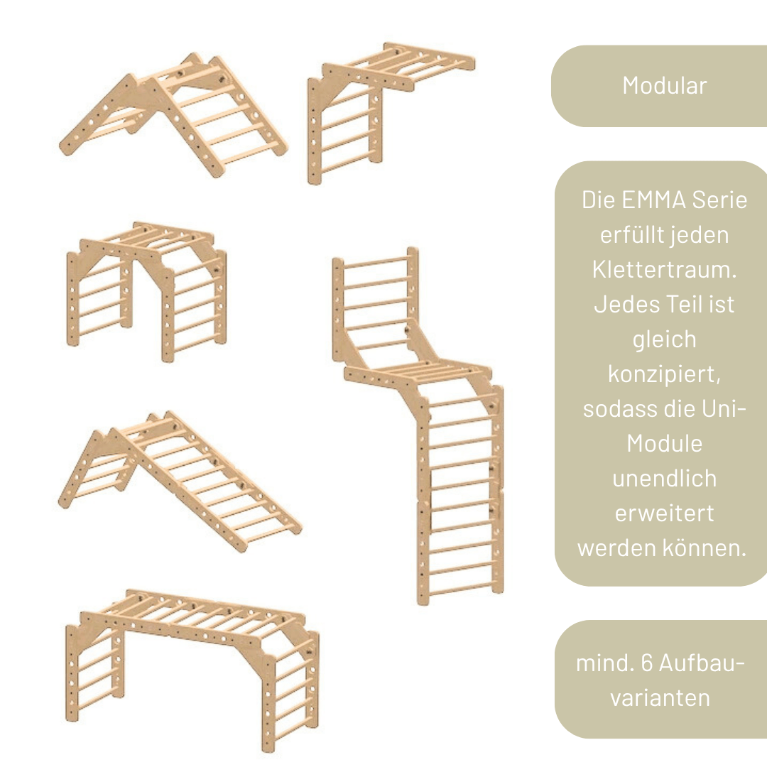 Sprossenwand EMMA SIX + Schaukel | 4 Module | 200 kg belastbar | 6 Aufbauvarianten | modulares System - Kletterling – einfach Kind sein