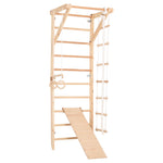 Kletterwand für die ganze Familie – Klettergerüst Indoor aus Holz mit Wand-Reck, Stange, Gymnastikringen, Kletterseil, schwe…