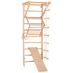 Kletterwand für die ganze Familie – Klettergerüst Indoor aus Holz mit Wand-Reck, Stange, Gymnastikringen, Kletterseil, schwe…