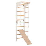 Sprossenwand mit höhenverstellbarem Reck, Kletterseil, Ringen und beidseitigem Kletterbrett – Kompakter Indoor-Fitnesspark f…